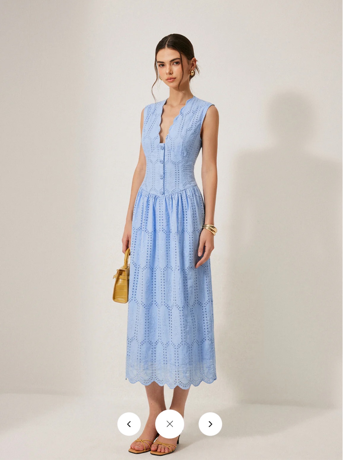 Nwt Commense Sleeveless Embroidered Cotton Eyelet Midi Dress Sz S